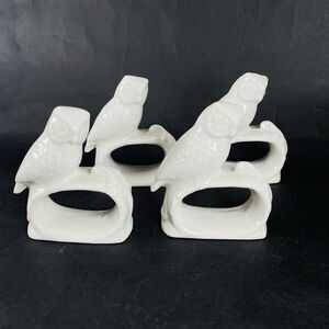 4 Ceramic White Porcelain Owl Bird Napkin Rings Holders Rings Vintage Ardalt